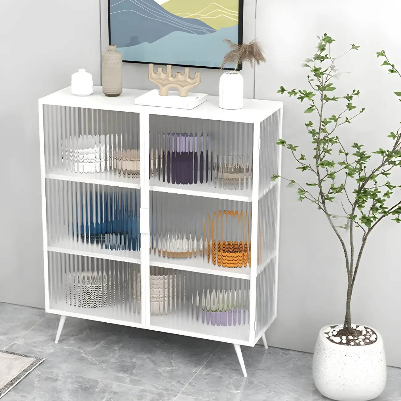 Sleek Black Metal Square Glass China Cabinet Image - 10