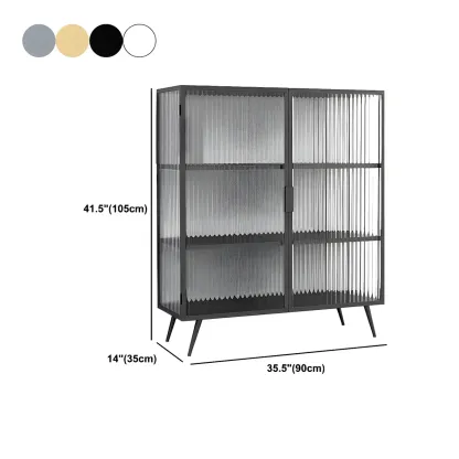Sleek Black Metal Square Glass China Cabinet Image - 12