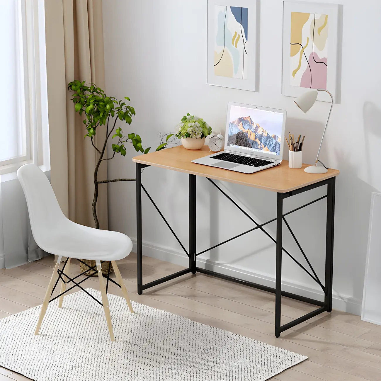 Contemporary H-Shaped Wooden Folding Standing Desk for Office Image - 2 | homeyfad