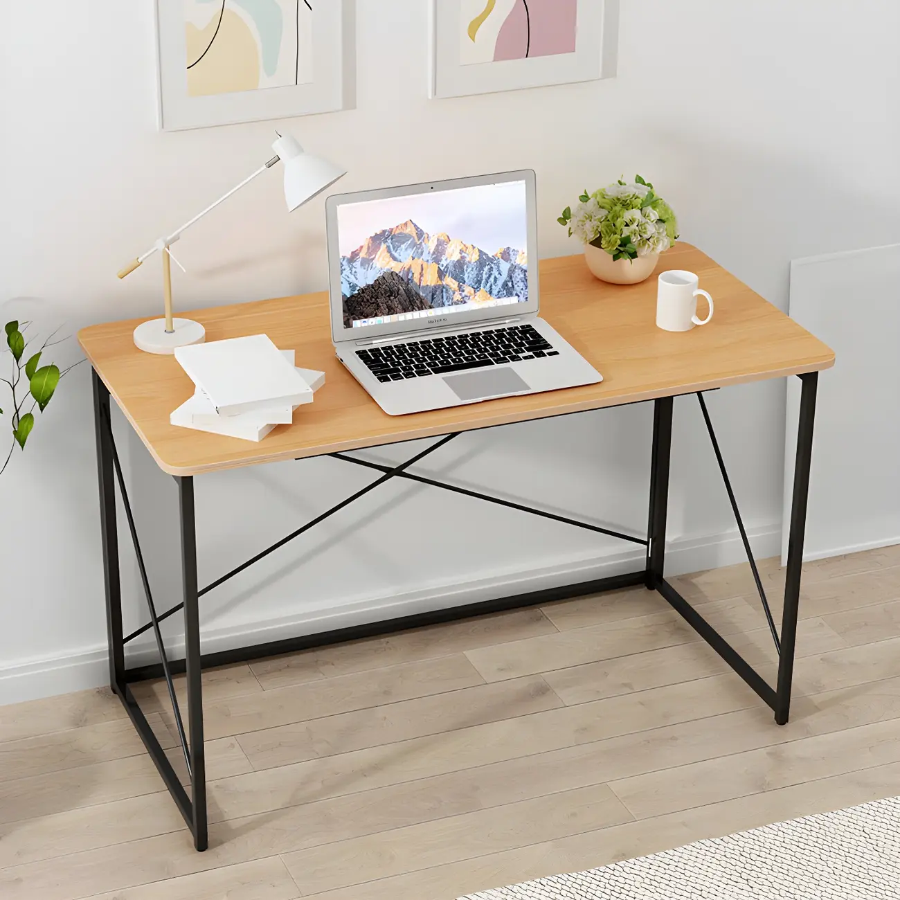 Contemporary H-Shaped Wooden Folding Standing Desk for Office Image - 1 | homeyfad