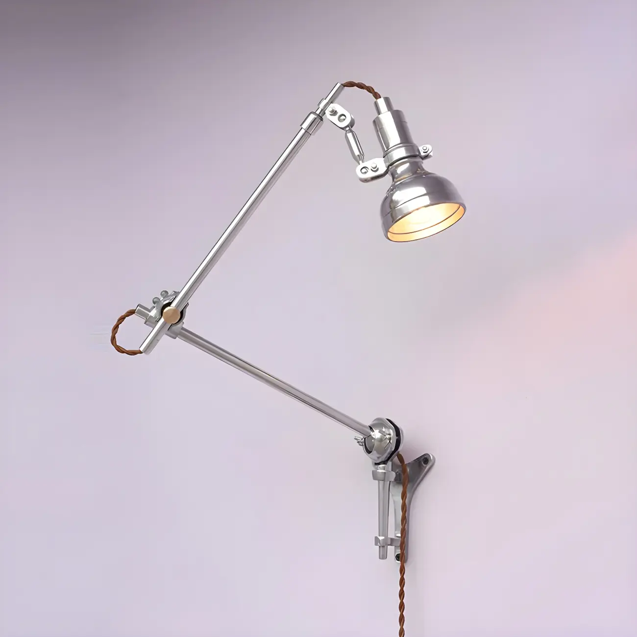 Silver Industrial Metal Adjustable Swing Arm Wall Light Image - 1 | homeyfad