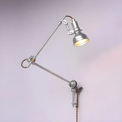 Silver Industrial Metal Adjustable Swing Arm Wall Light Image - 1
