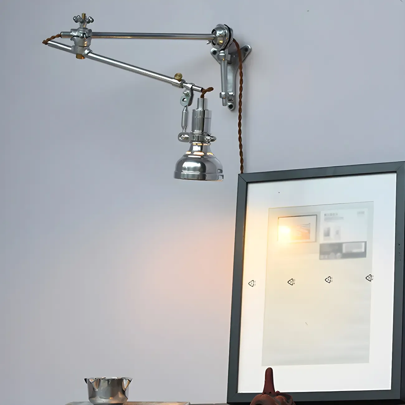 Silver Industrial Metal Adjustable Swing Arm Wall Light Image - 2