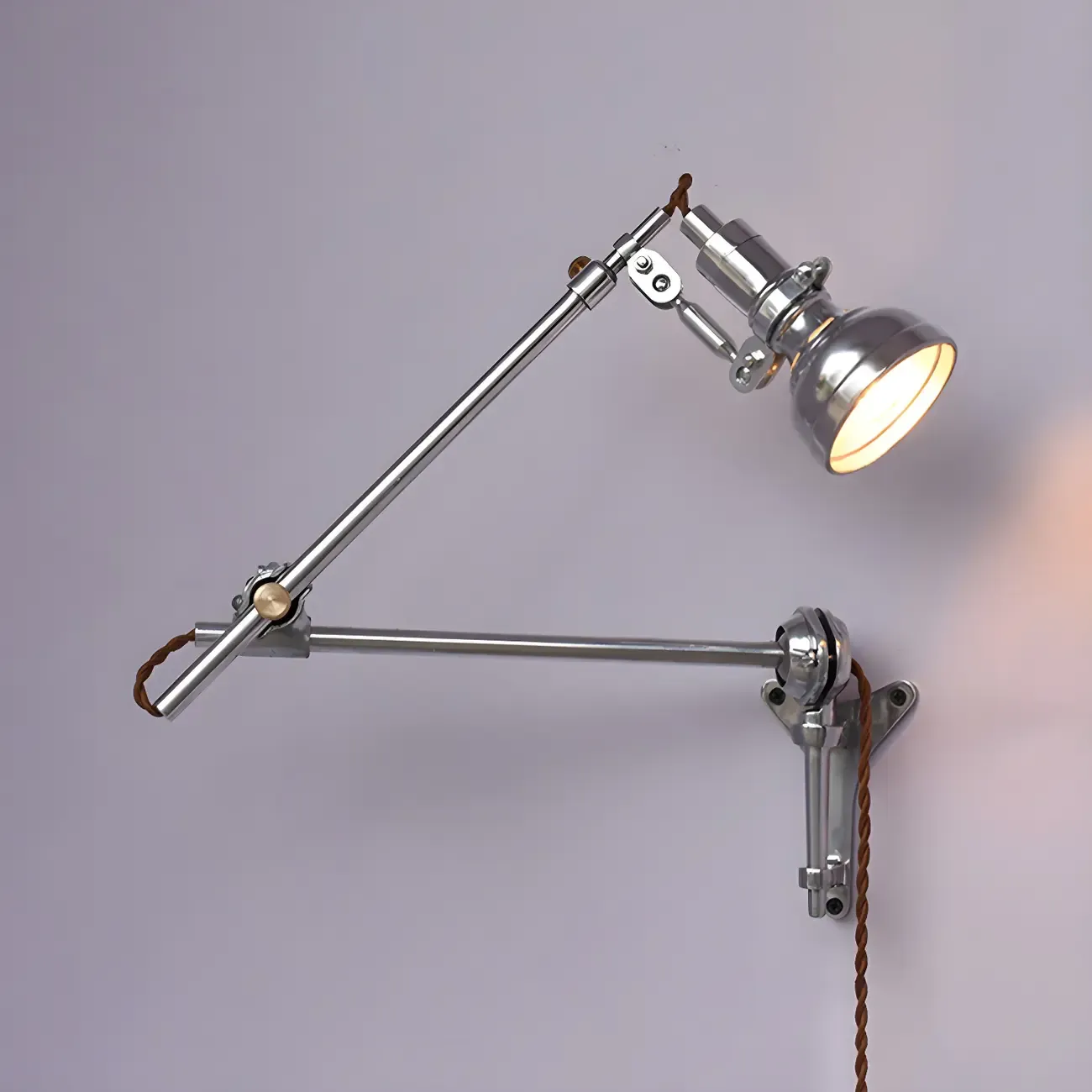 Silver Industrial Metal Adjustable Swing Arm Wall Light Image - 5