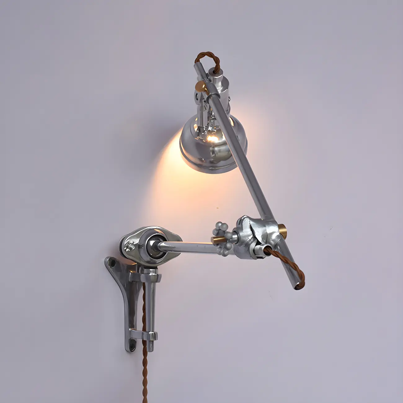 Silver Industrial Metal Adjustable Swing Arm Wall Light Image - 7 | homeyfad