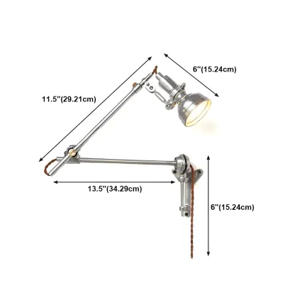 Silver Industrial Metal Adjustable Swing Arm Wall Light #size