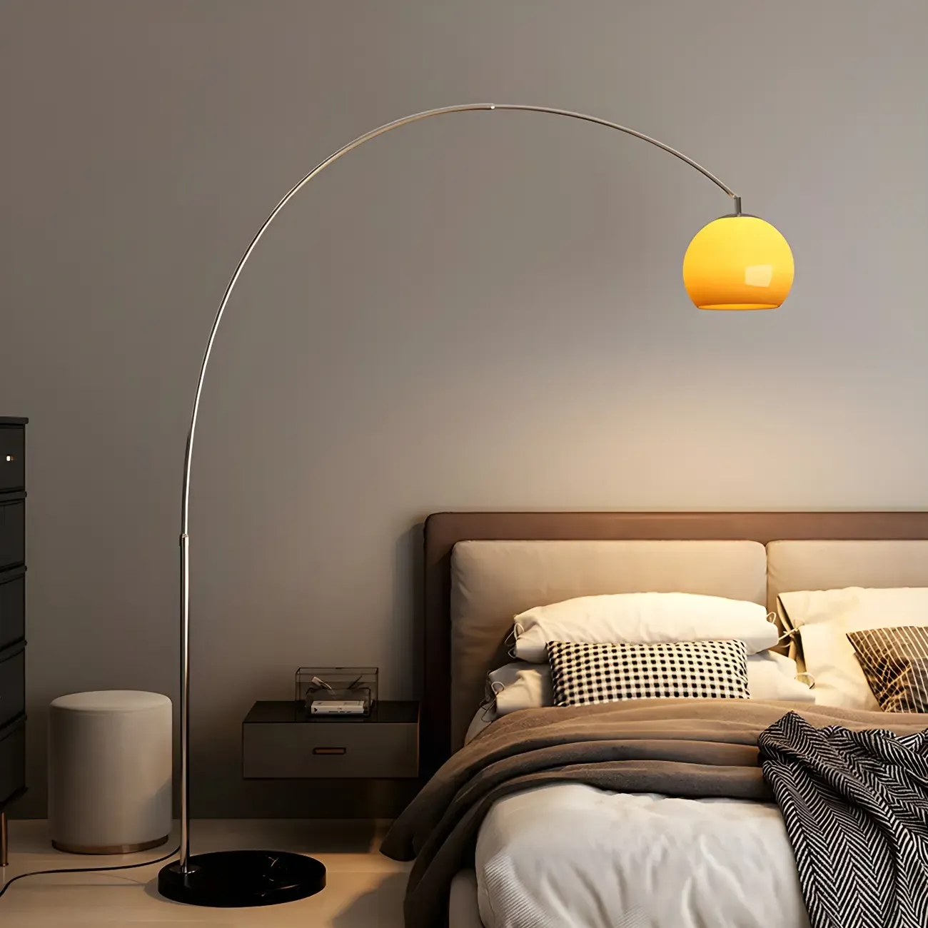 Nordic Glass Dome Arched Steel Floor Lamp Image - 14