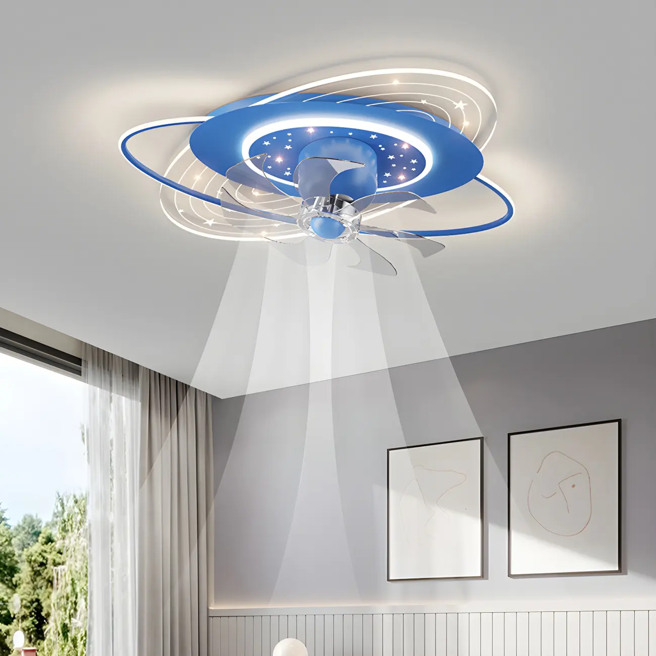 Kids Room Space Theme LED Ceiling Fan with Light Image - 1 | homeyfad