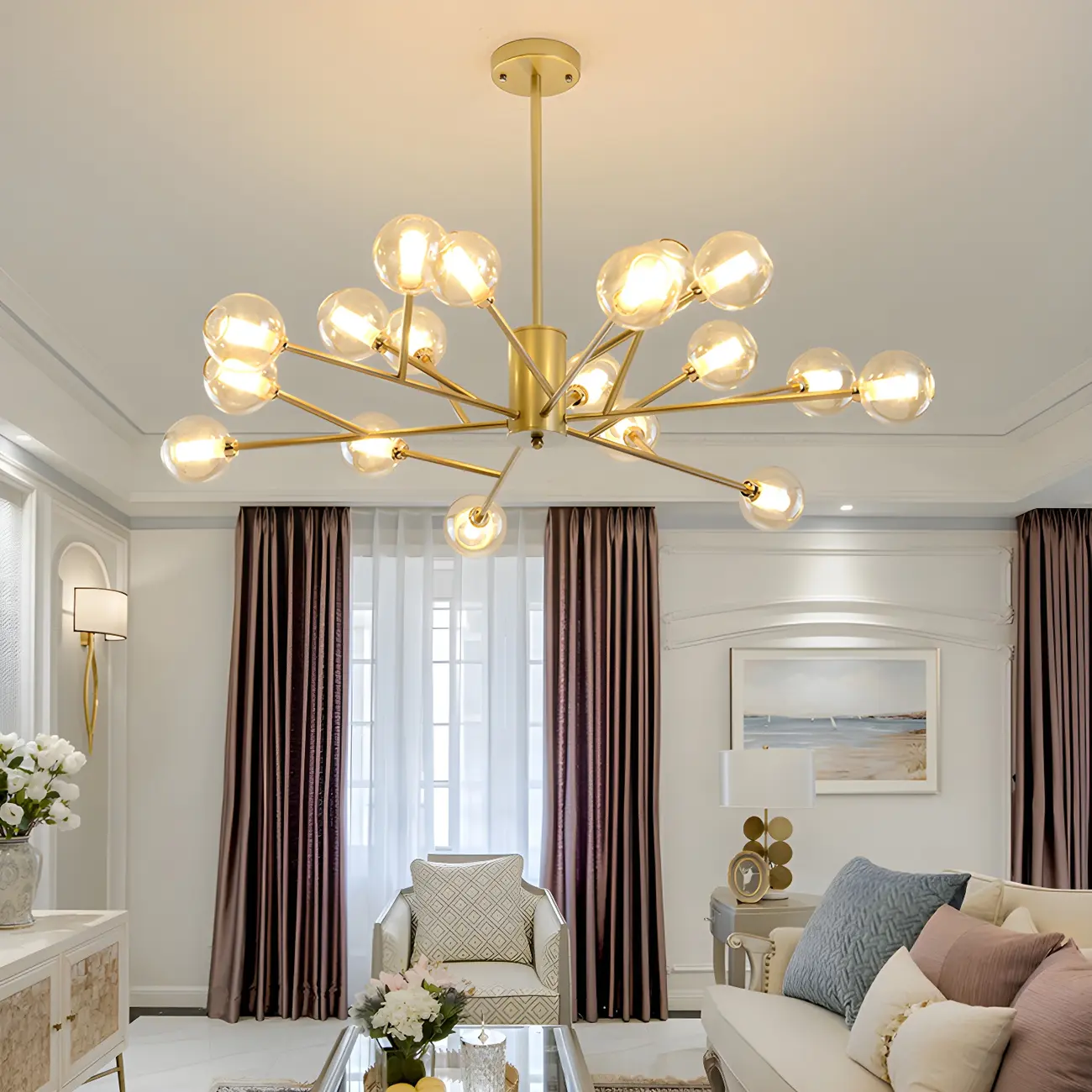 Gold Linear Glass Modern Crystal Chandelier Light Image - 1 | homeyfad