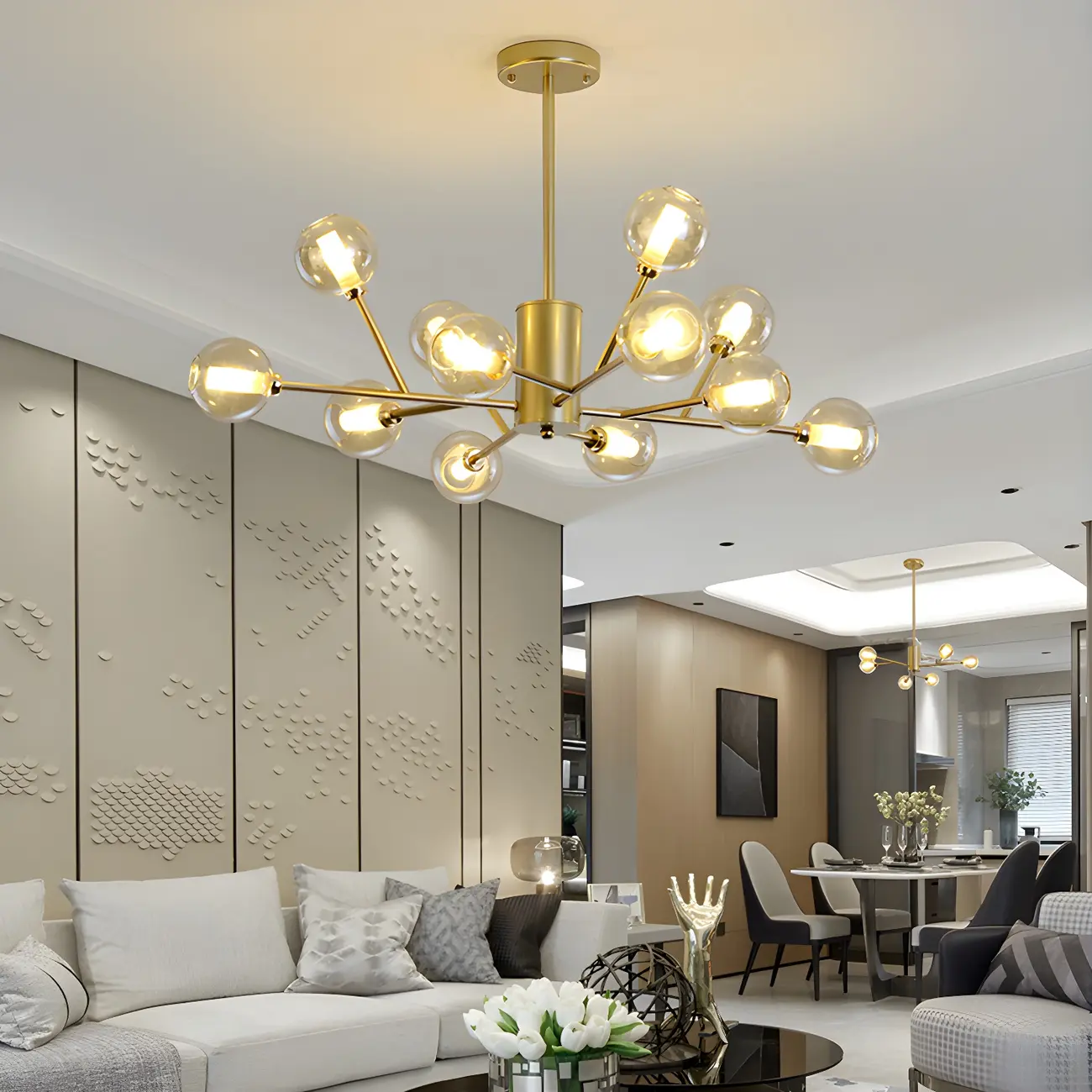 Gold Linear Glass Modern Crystal Chandelier Light Image - 4 | homeyfad