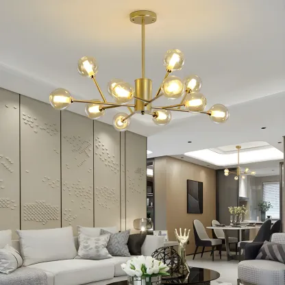 Gold Linear Glass Modern Crystal Chandelier Light Image - 4