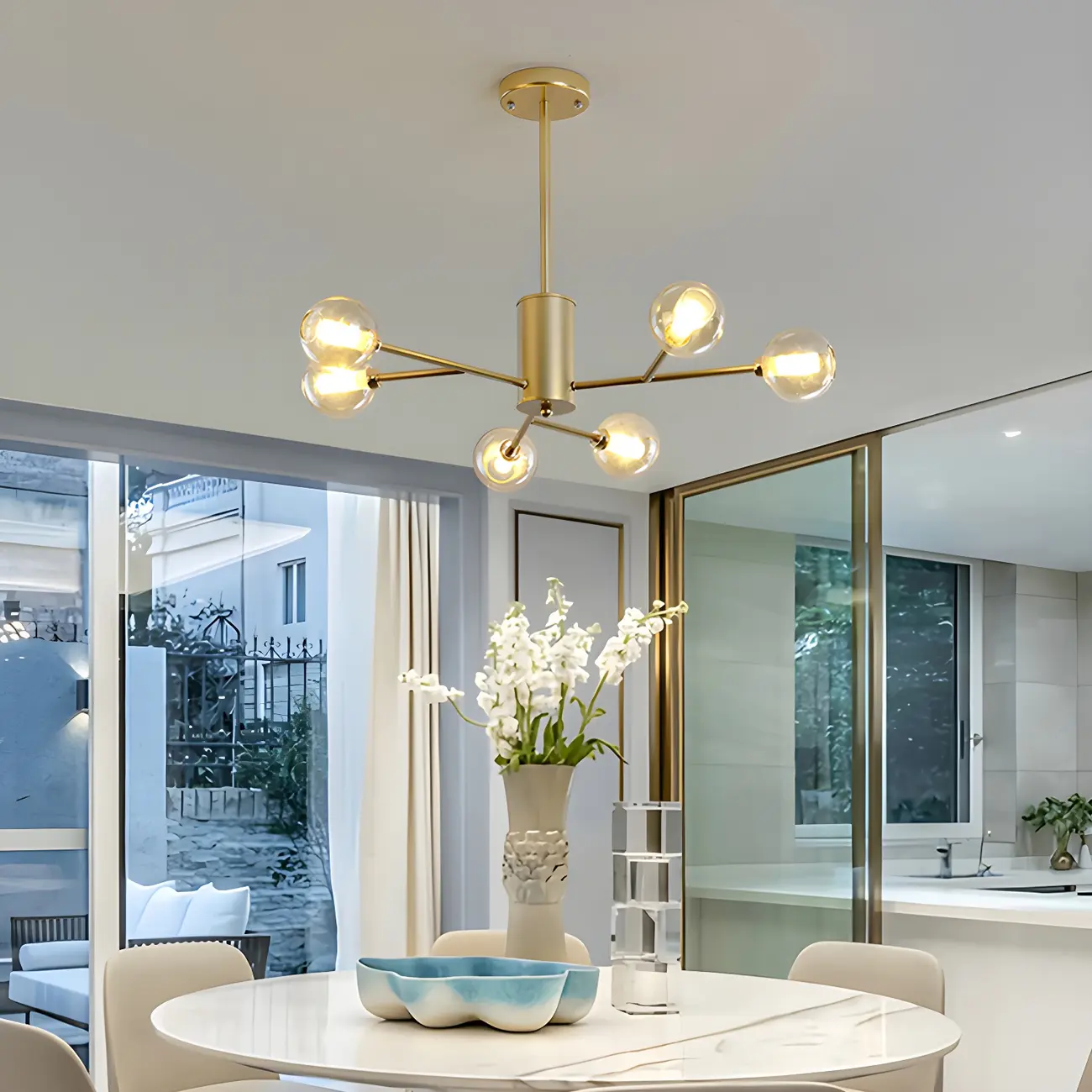 Gold Linear Glass Modern Crystal Chandelier Light Image - 7 | homeyfad