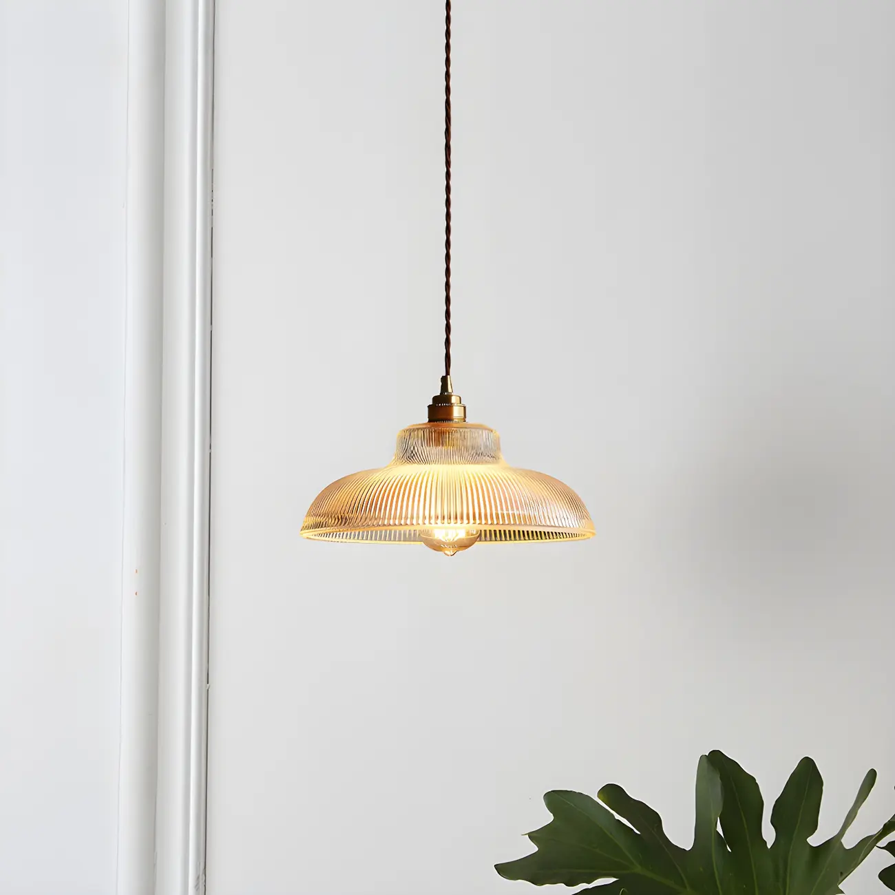 Industrial Adjustable Ribbed Glass Brass Bowl Pendant Light  Image - 3 | homeyfad