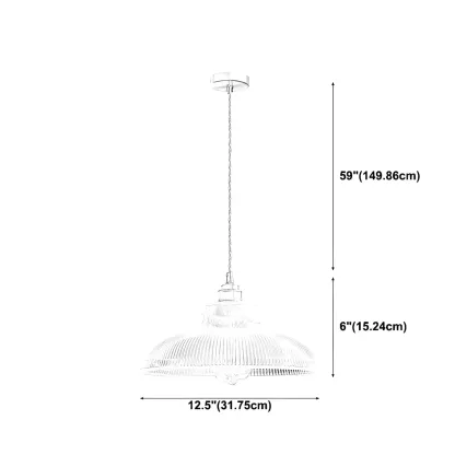 Industrial Adjustable Ribbed Glass Brass Bowl Pendant Light  Image - 6