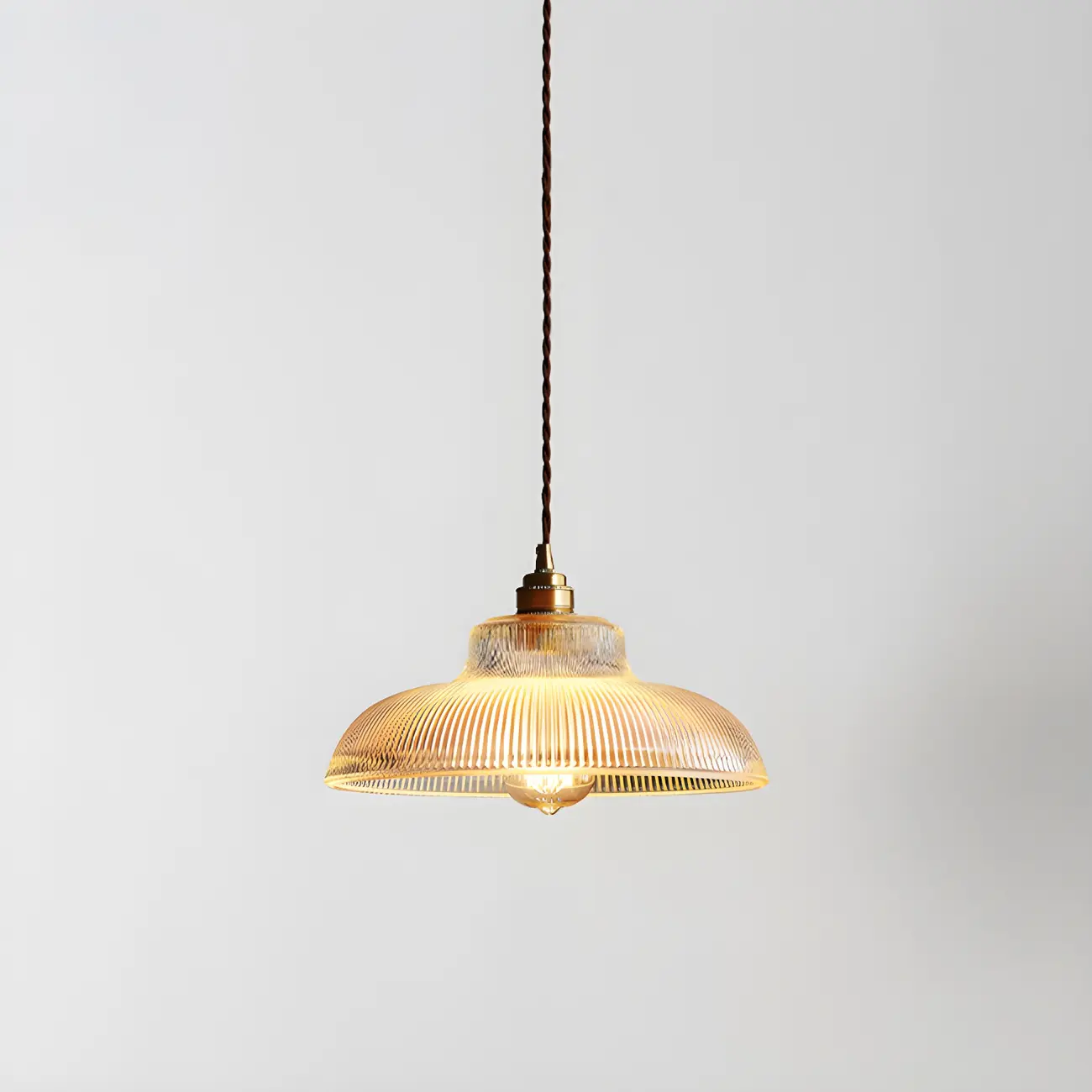 Industrial Adjustable Ribbed Glass Brass Bowl Pendant Light  Image - 7 | homeyfad