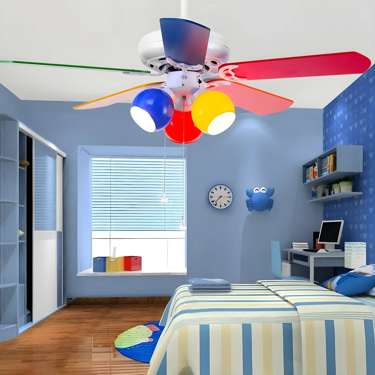 Kids Room Colorful Branch Downrods Ceiling Fan with Lights Image - 1 | homeyfad