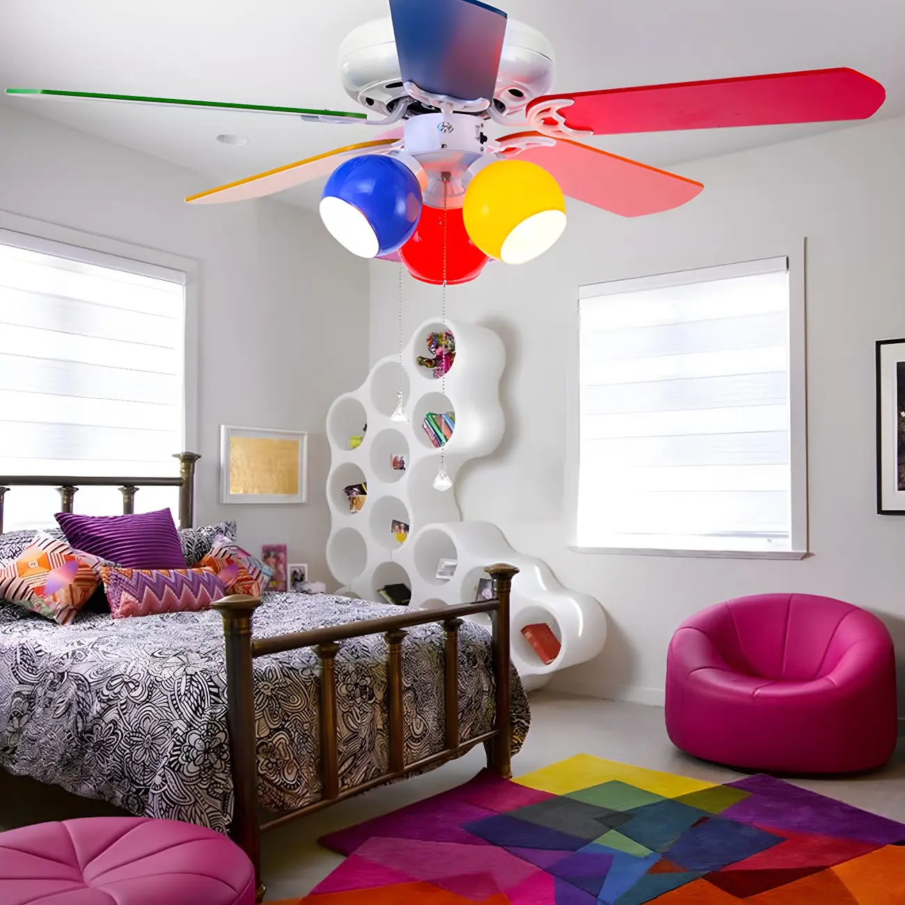 Kids Room Colorful Branch Downrods Ceiling Fan with Lights Image - 2 | homeyfad