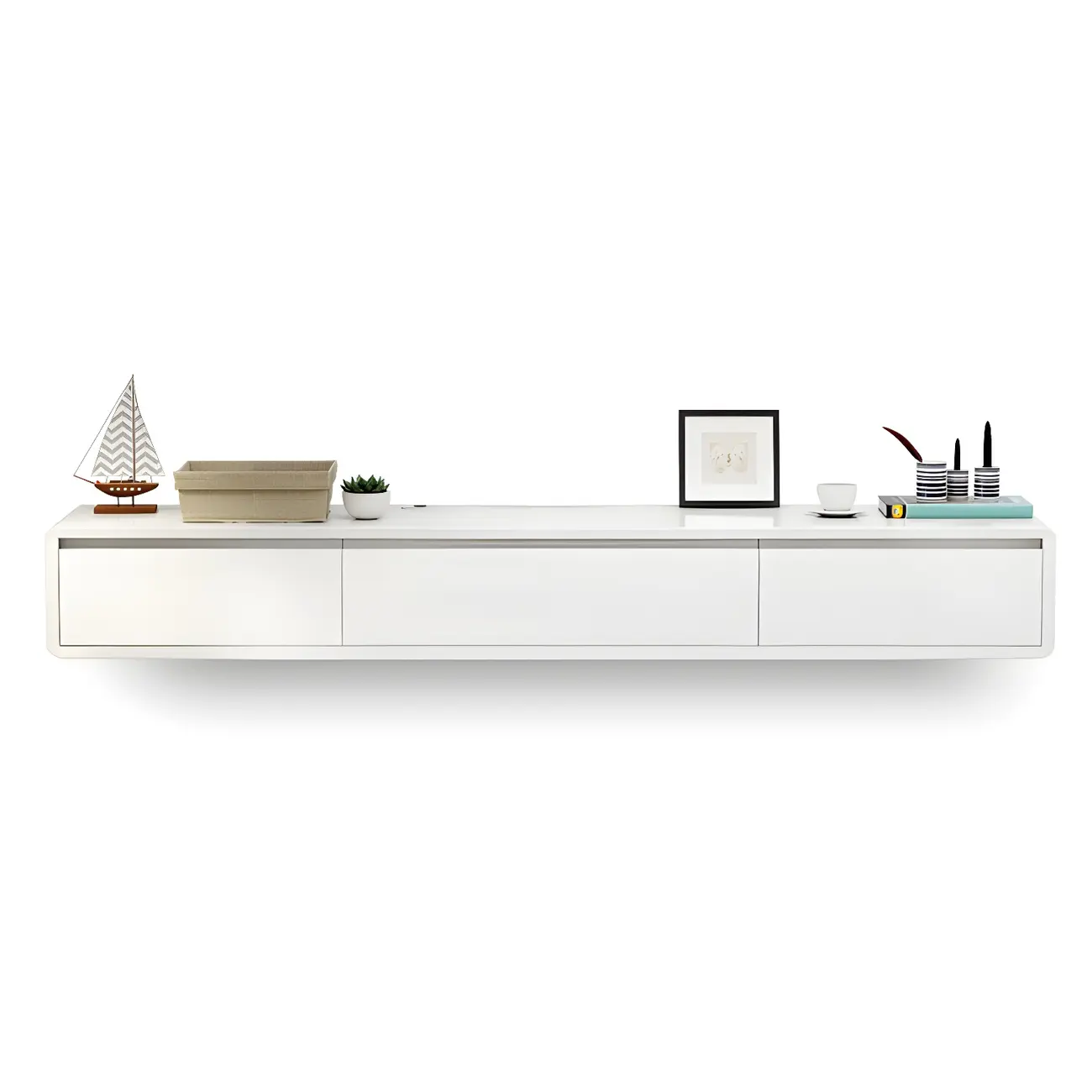 Scandinavian Wood Floating TV Stand with Cabinet  Image - 14 | homeyfad
