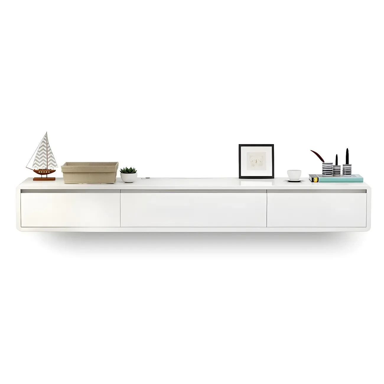Scandinavian Wood Floating TV Stand with Cabinet  Image - 14