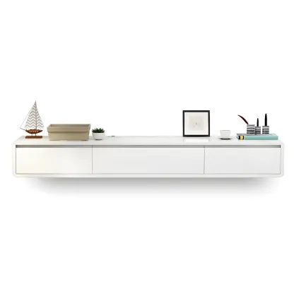 Scandinavian Wood Floating TV Stand with Cabinet  Image - 14