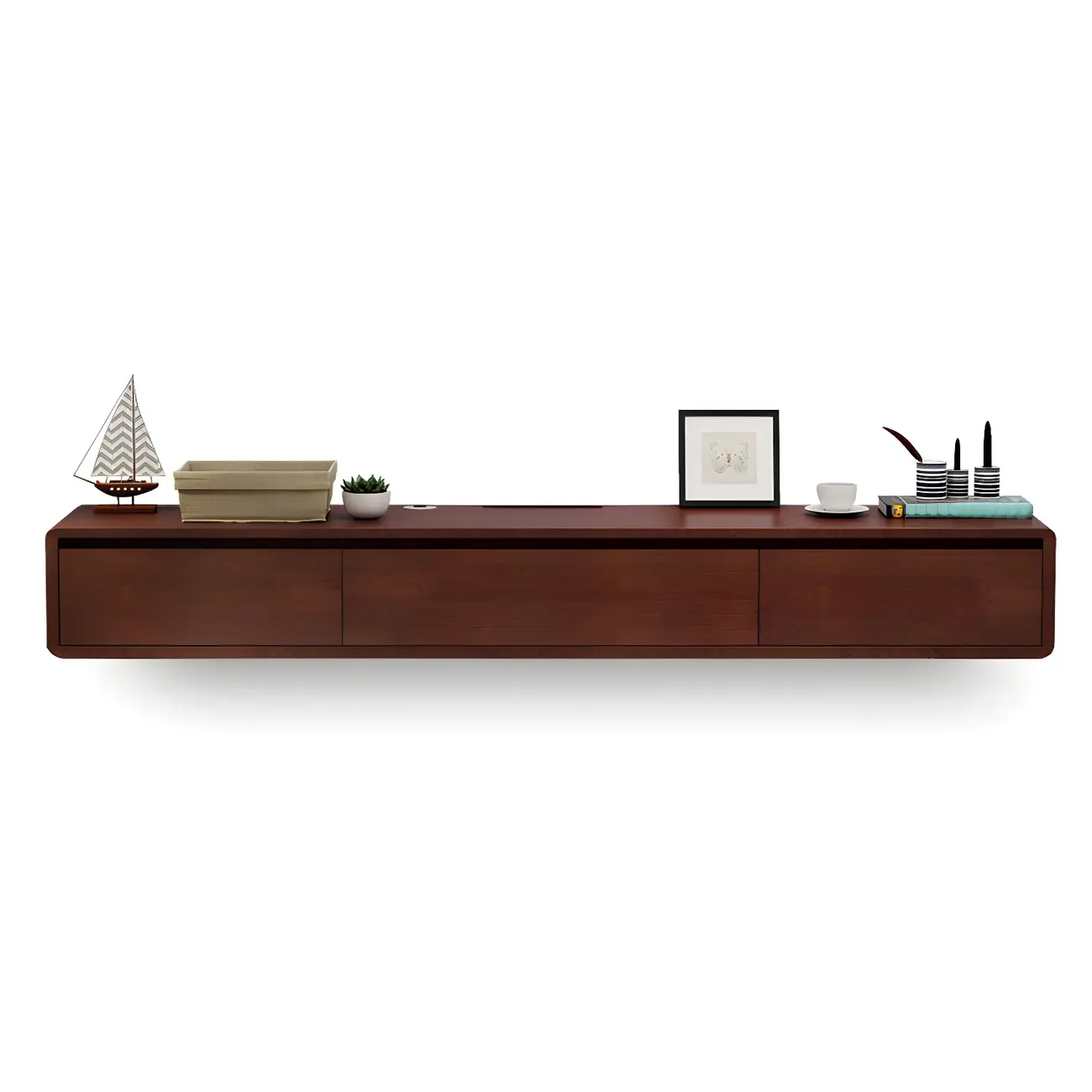 Scandinavian Wood Floating TV Stand with Cabinet  Image - 15 | homeyfad