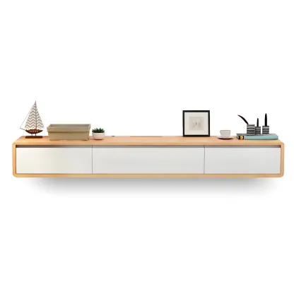 Scandinavian Wood Floating TV Stand with Cabinet  Image - 16