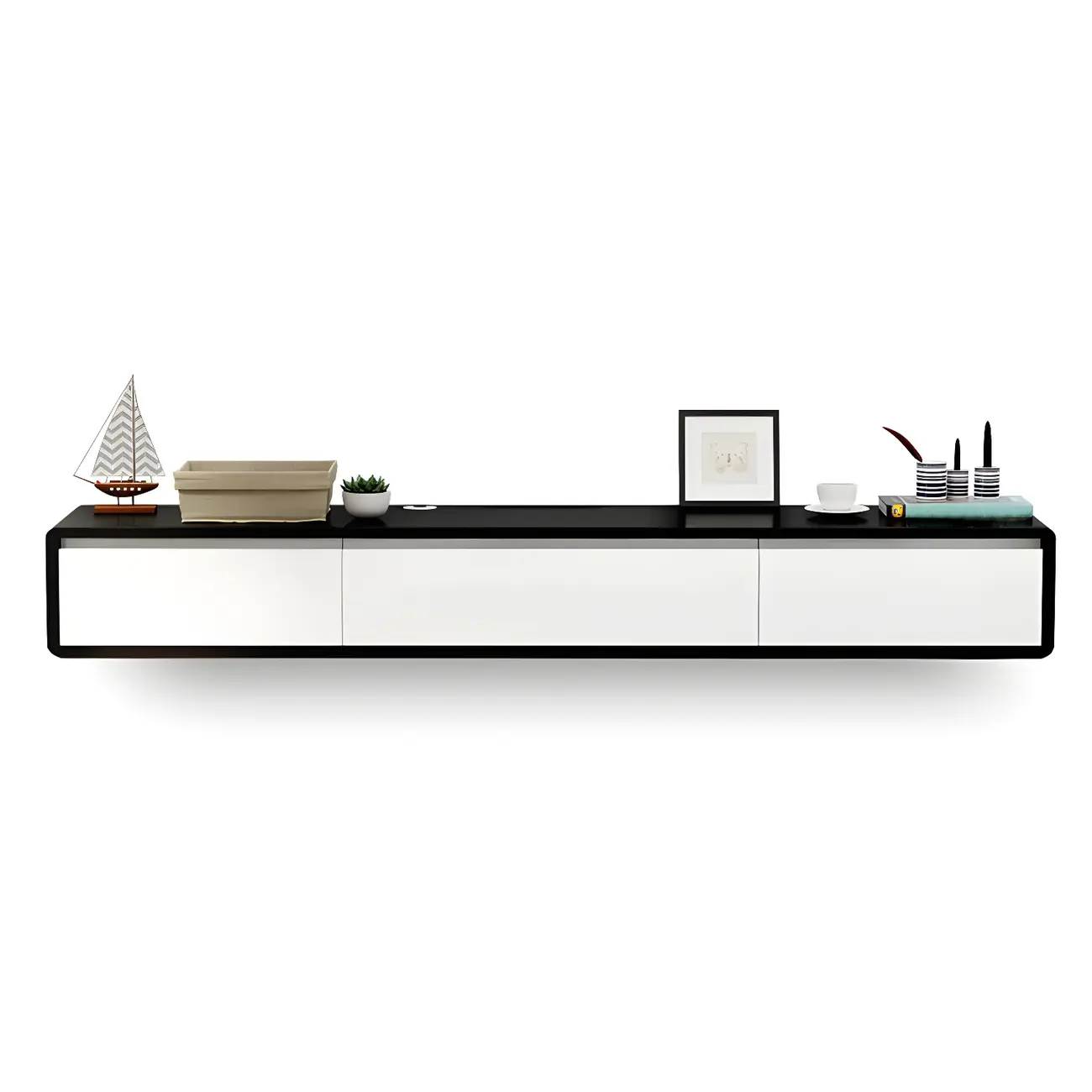 Scandinavian Wood Floating TV Stand with Cabinet  Image - 17 | homeyfad