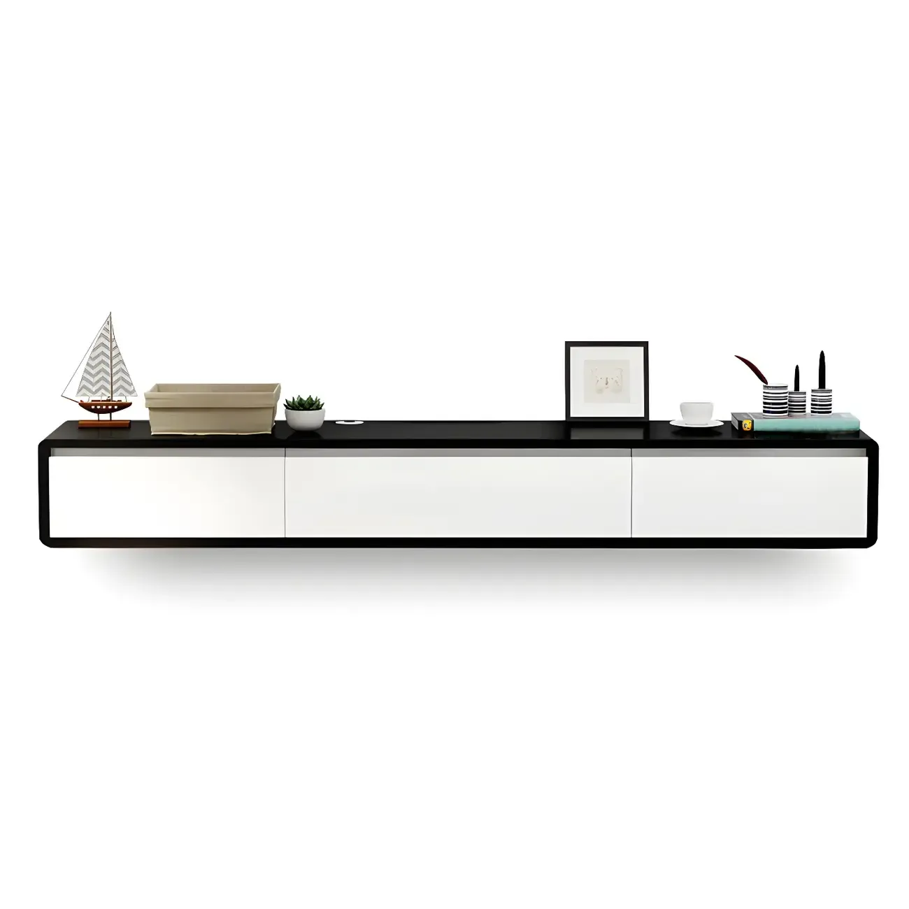 Scandinavian Wood Floating TV Stand with Cabinet  Image - 17