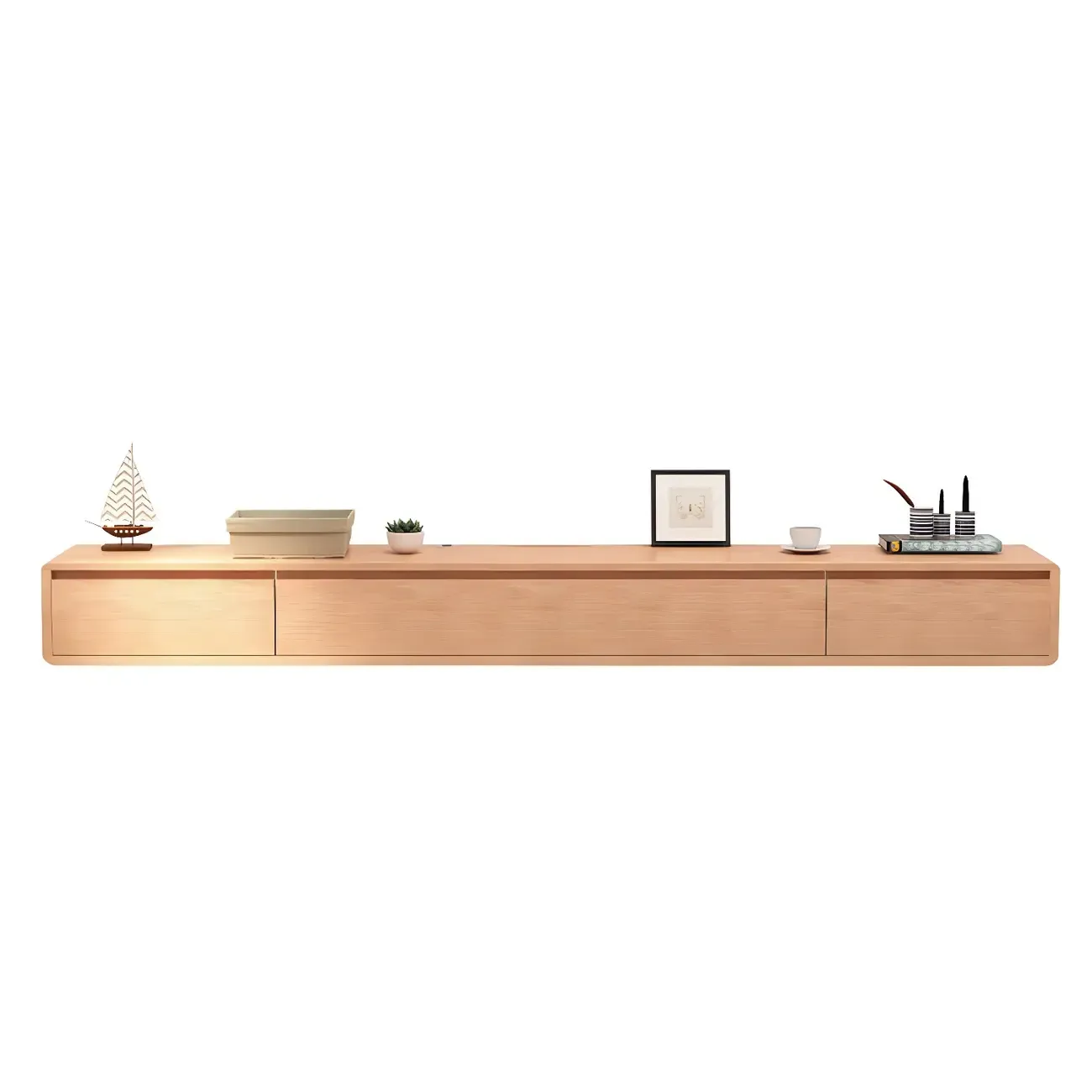 Scandinavian Wood Floating TV Stand with Cabinet  Image - 18