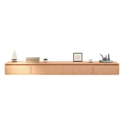 Scandinavian Wood Floating TV Stand with Cabinet  Image - 18