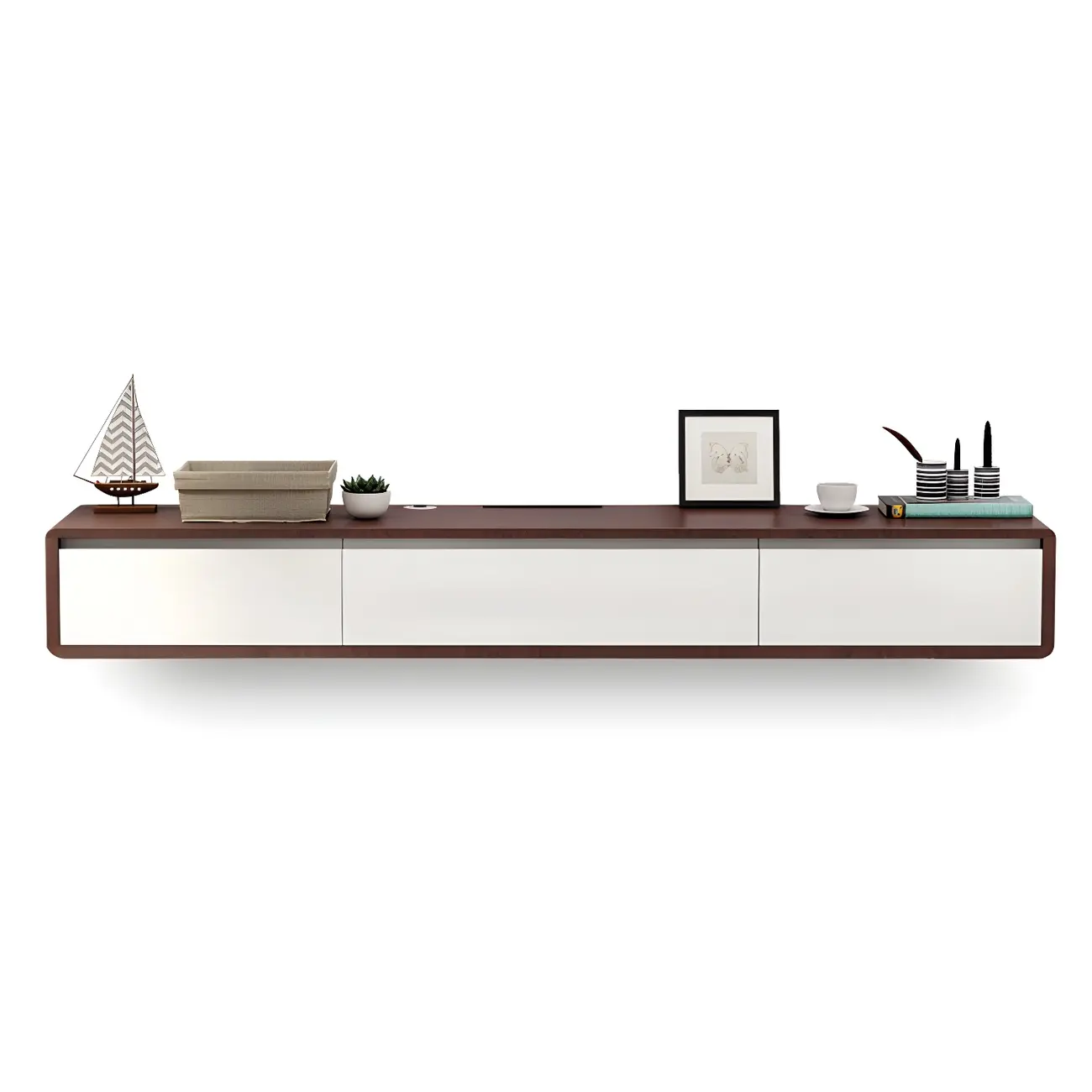 Scandinavian Wood Floating TV Stand with Cabinet  Image - 19 | homeyfad