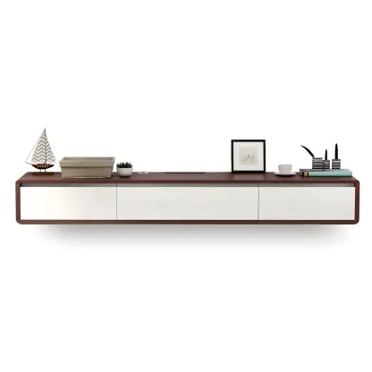 Scandinavian Wood Floating TV Stand with Cabinet  Image - 19