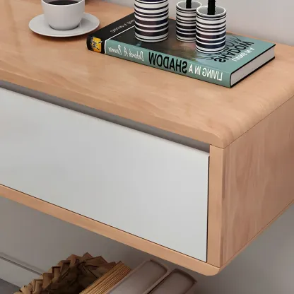 Scandinavian Wood Floating TV Stand with Cabinet  Image - 4