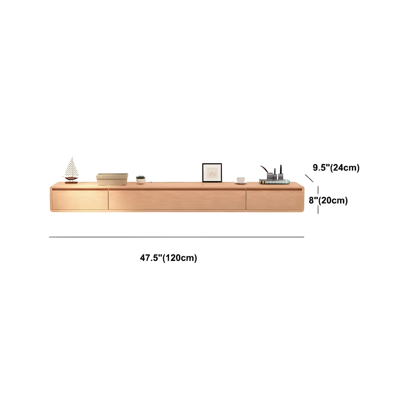 Scandinavian Wood Floating TV Stand with Cabinet  #size
