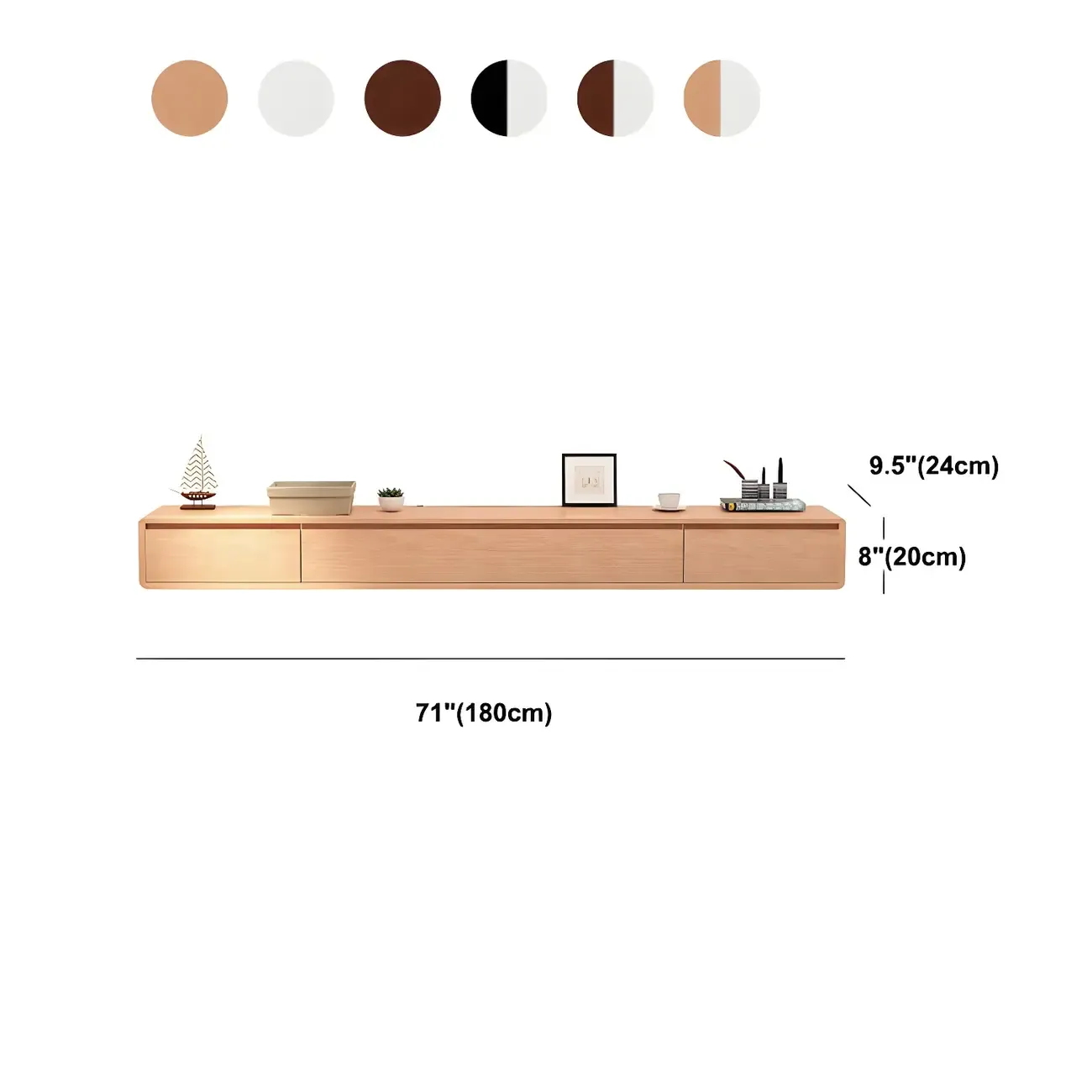 Scandinavian Wood Floating TV Stand with Cabinet  Image - 12