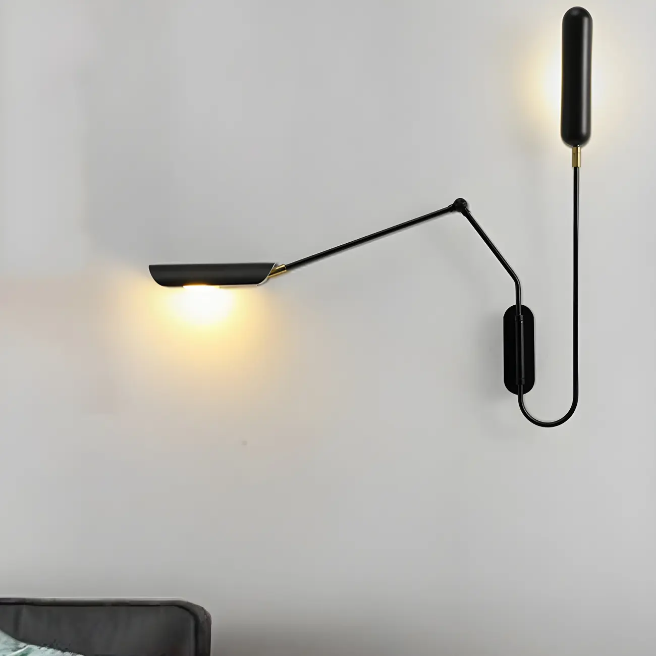 Modern Black Metal 2-Light Swing Arm Wall Light Image - 1 | homeyfad
