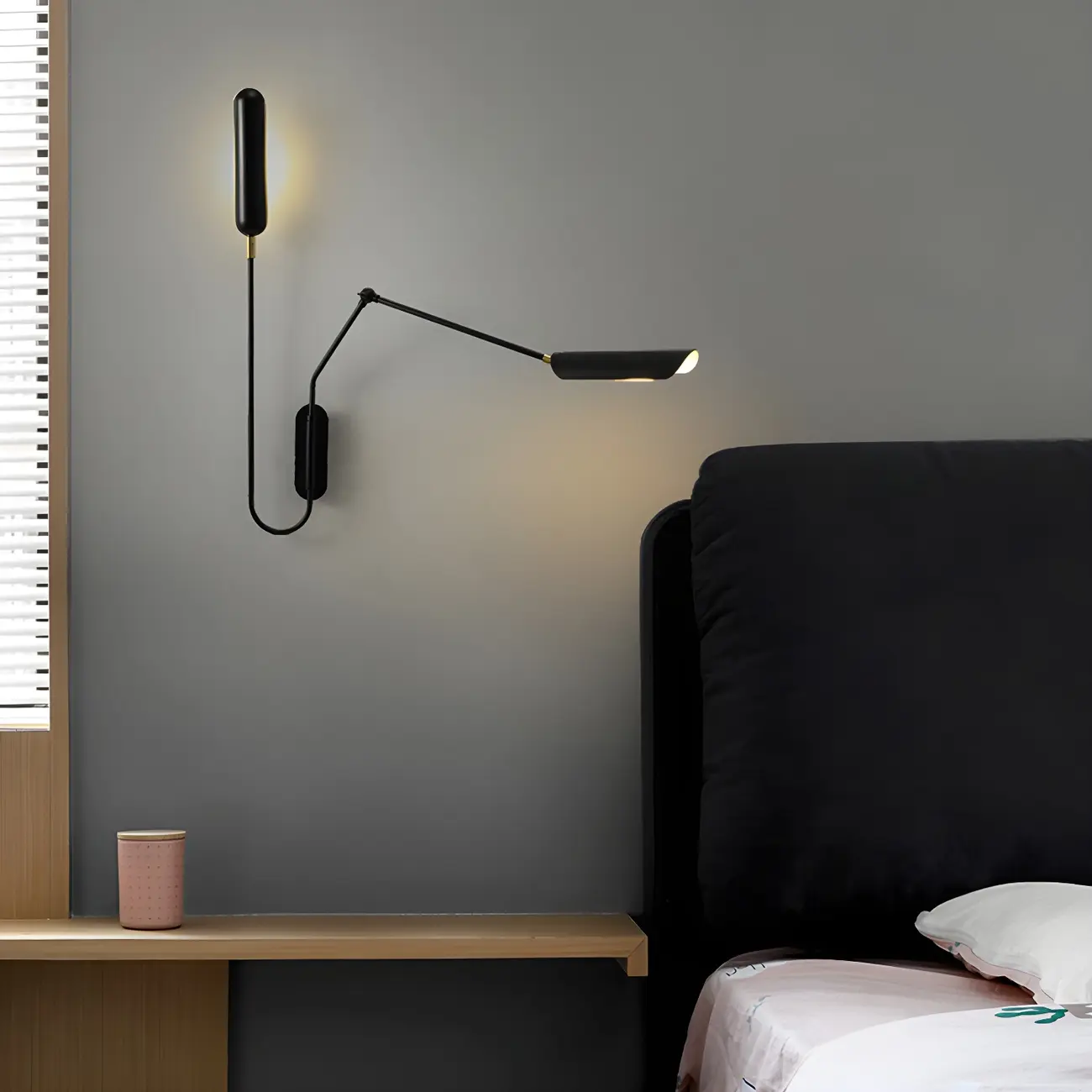 Modern Black Metal 2-Light Swing Arm Wall Light Image - 2 | homeyfad