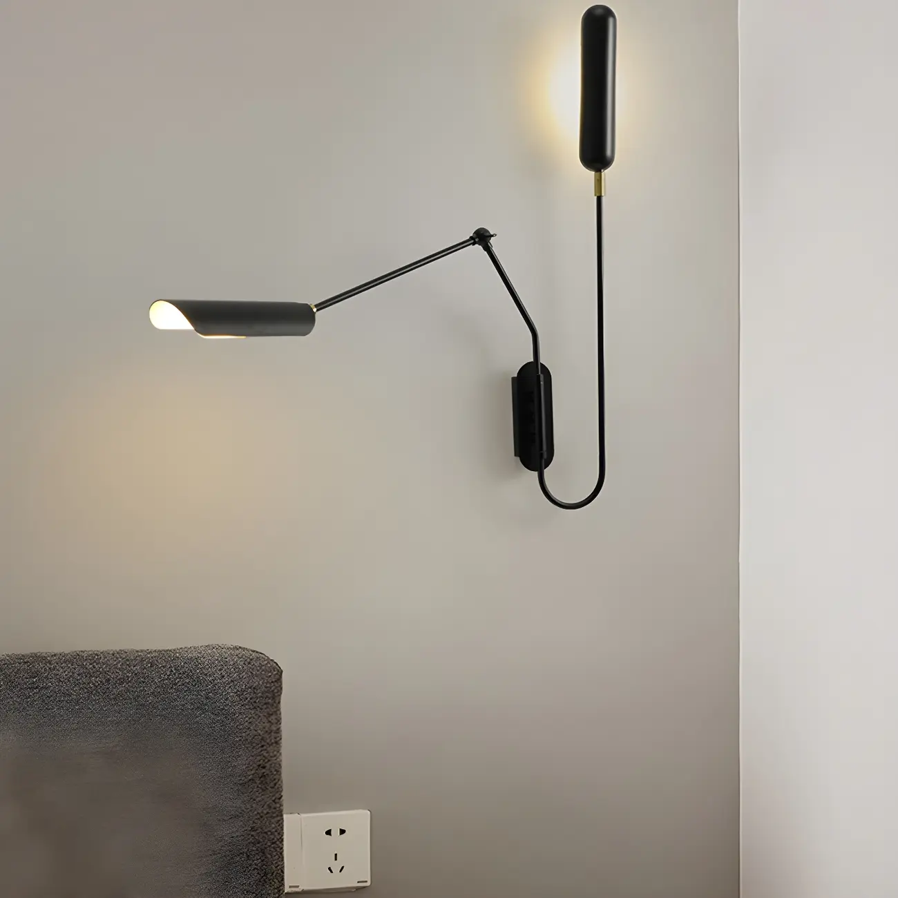 Modern Black Metal 2-Light Swing Arm Wall Light Image - 3 | homeyfad