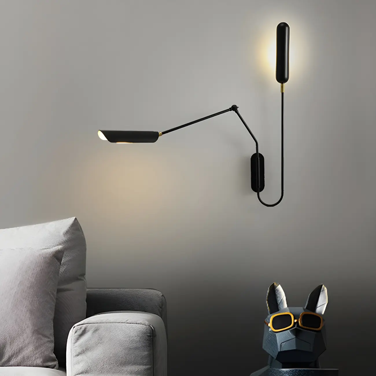 Modern Black Metal 2-Light Swing Arm Wall Light Image - 12 | homeyfad