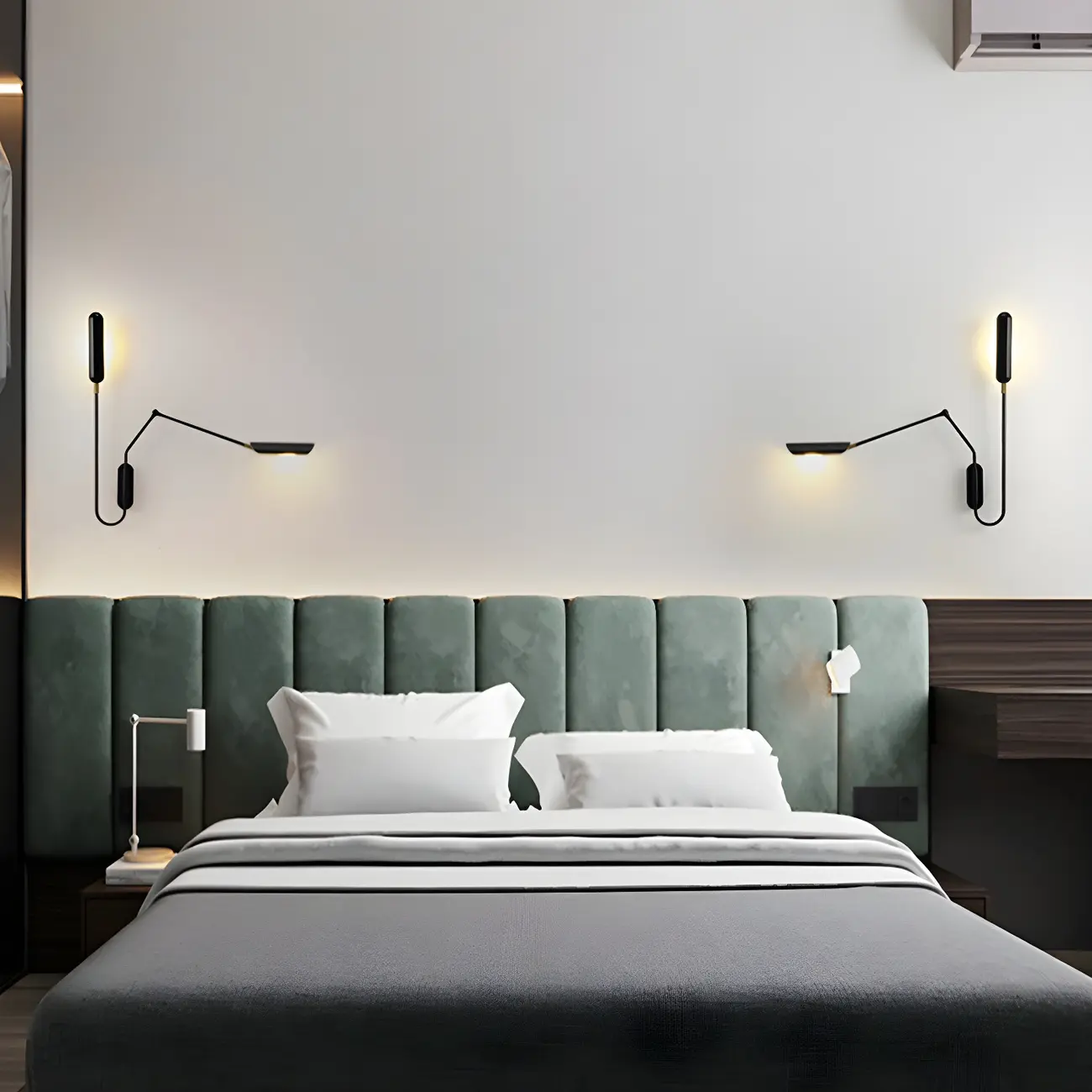 Modern Black Metal 2-Light Swing Arm Wall Light Image - 15 | homeyfad