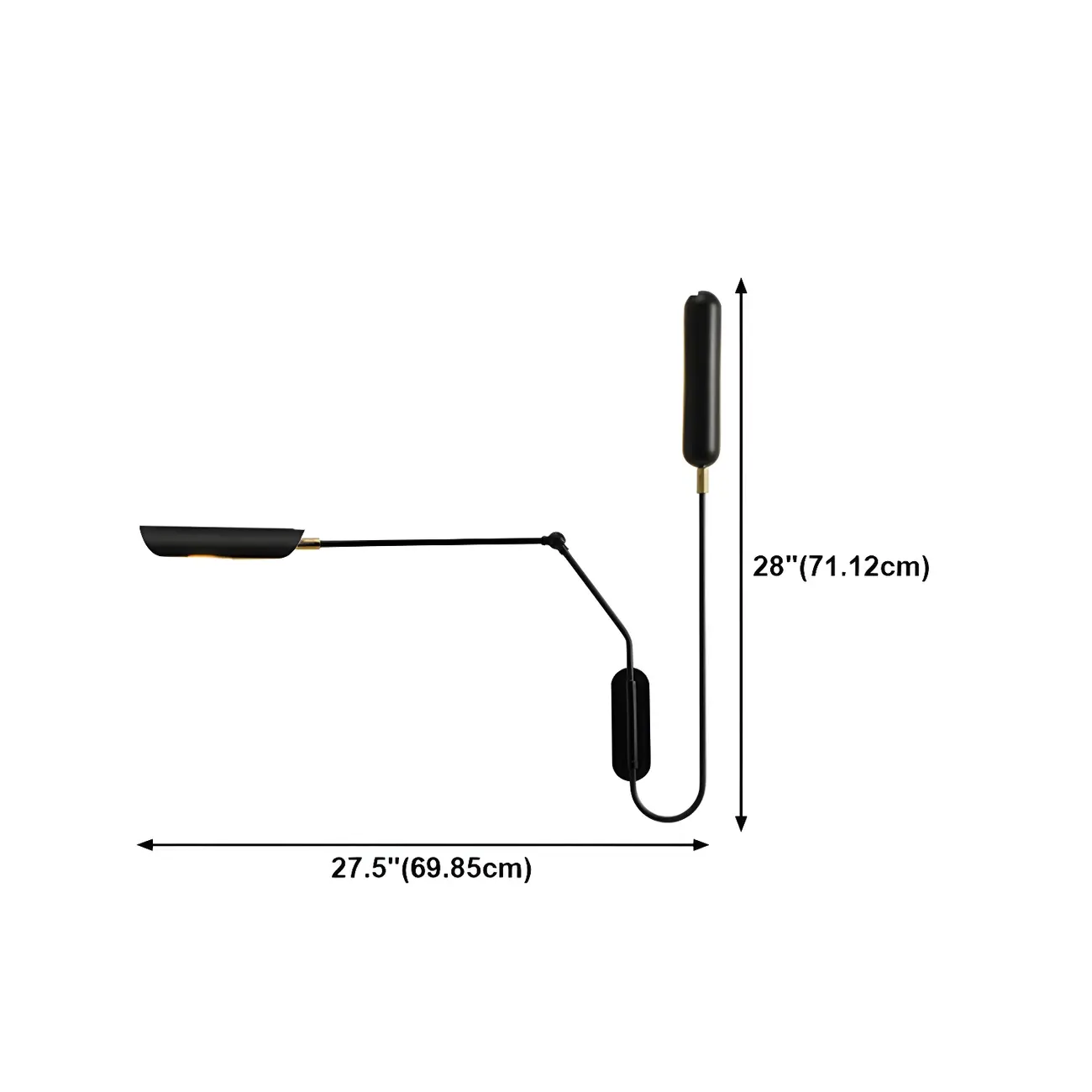 Modern Black Metal 2-Light Swing Arm Wall Light #size