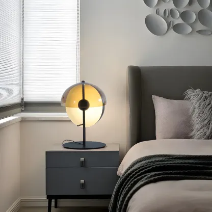 Modern Black Glass Globe Table Lamp for Bedroom Image - 2