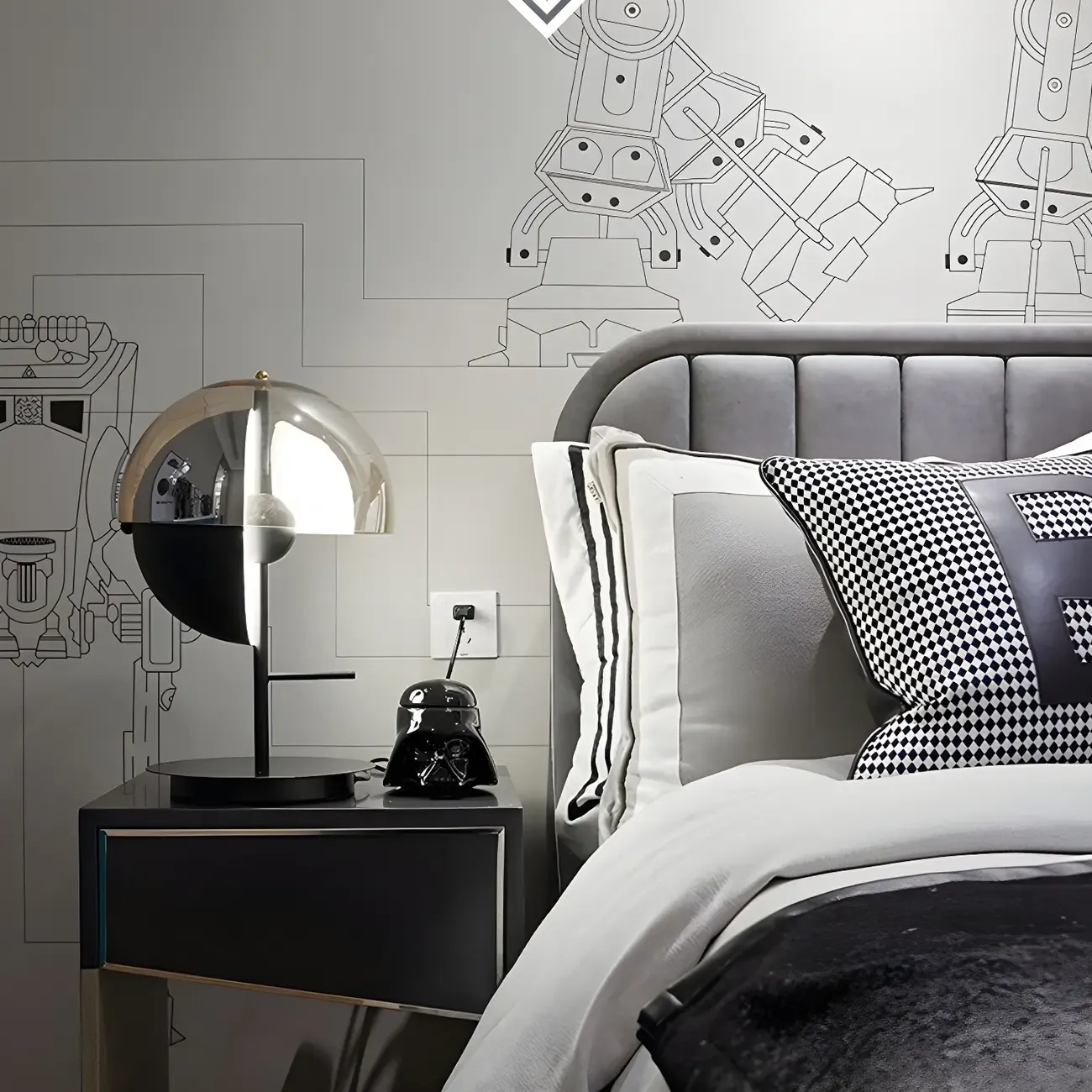 Modern Black Glass Globe Table Lamp for Bedroom Image - 11