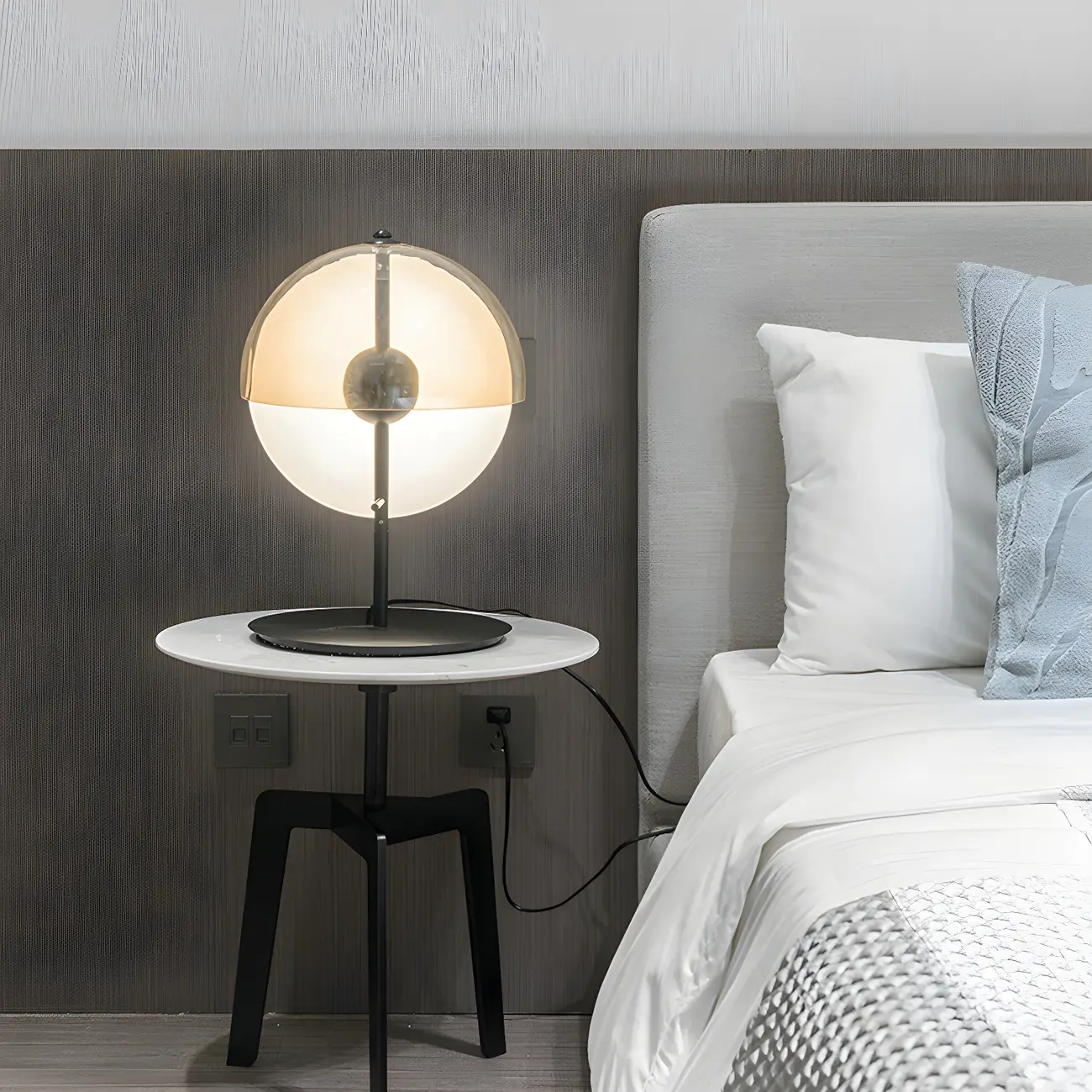 Modern Black Glass Globe Table Lamp for Bedroom Image - 10 | homeyfad