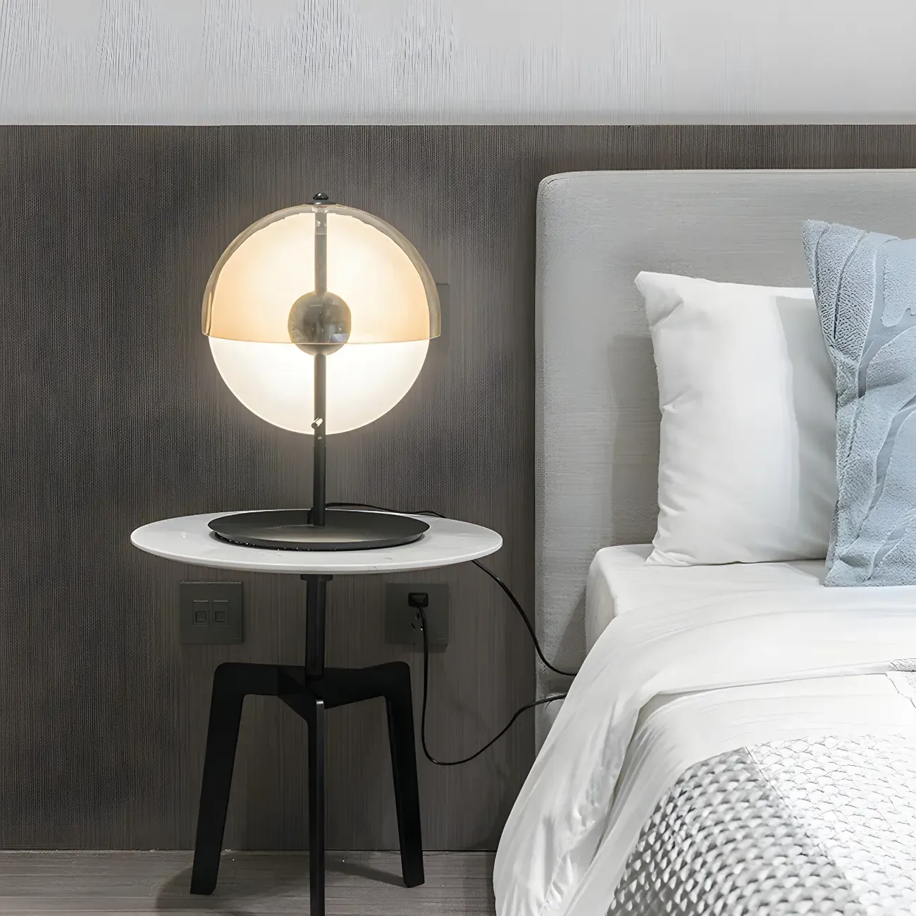 Modern Black Glass Globe Table Lamp for Bedroom Image - 10