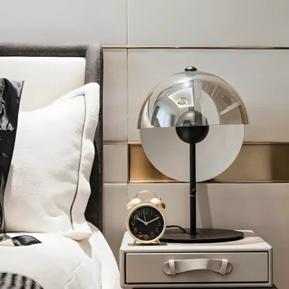 Modern Black Glass Globe Table Lamp for Bedroom Image - 4