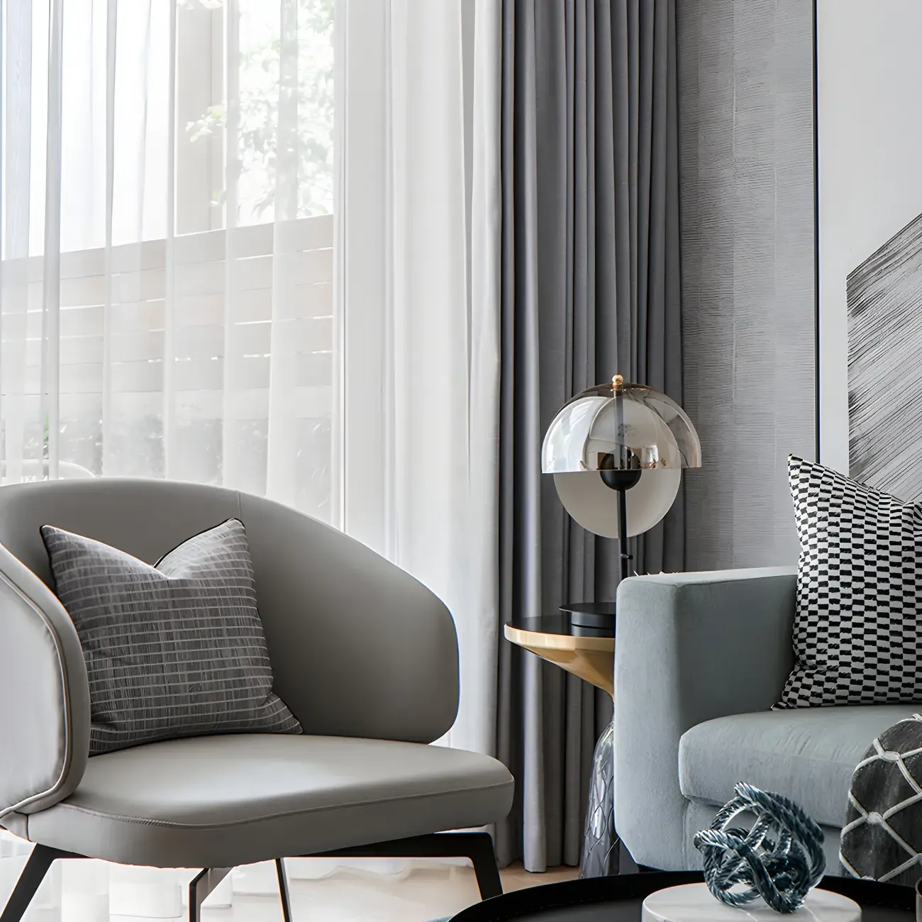 Modern Black Glass Globe Table Lamp for Bedroom Image - 3