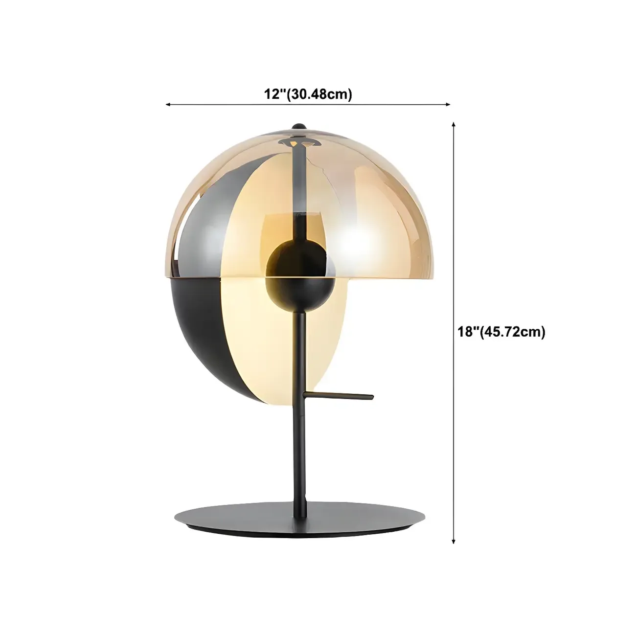 Modern Black Glass Globe Table Lamp for Bedroom #size