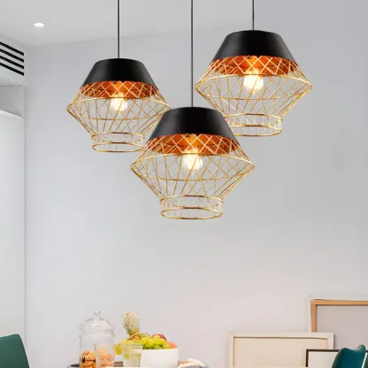 Modern Jug Shaped Gold Caged Pendant Light for Kitchen Island Image - 1