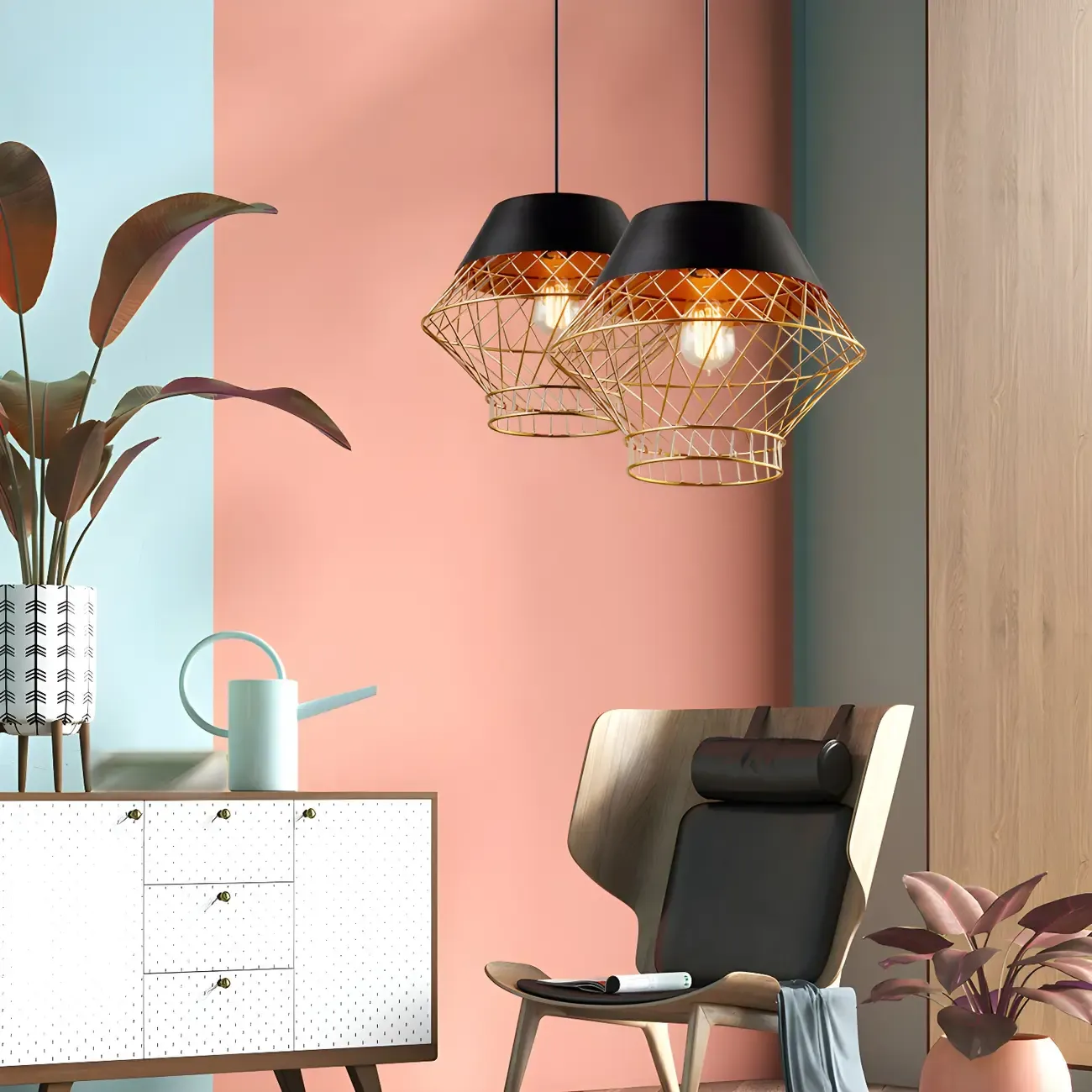 Modern Jug Shaped Gold Caged Pendant Light for Kitchen Island Image - 4